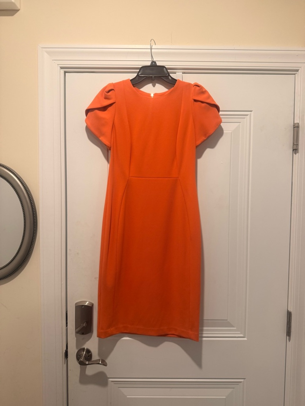 Calvin Klein Orange Puff-Sleeve Midi Sheath Dress